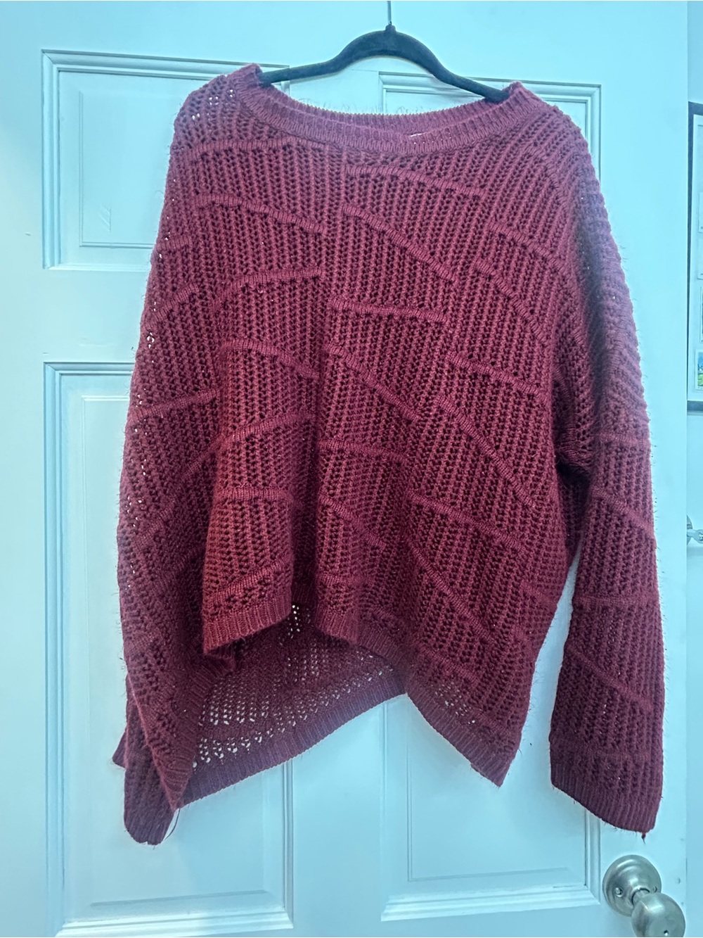 LF Open-Knit Crew Sweater in Burgundy
